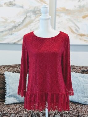 Women's Lace Top - Dark Red